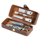 tan leather framed manicure set